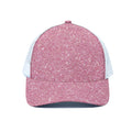 Pink (NOT Real) Glitter Print White Mesh Trucker Hat