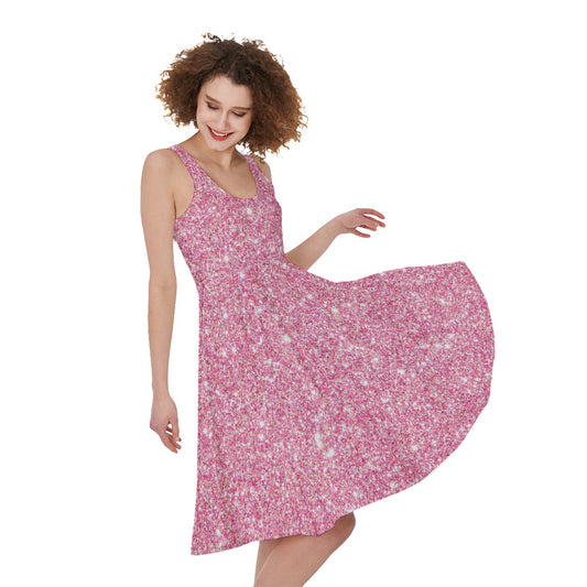 Pink Glitter Artwork Print (NOT Real Glitter) Women's Sleeveless Dress
