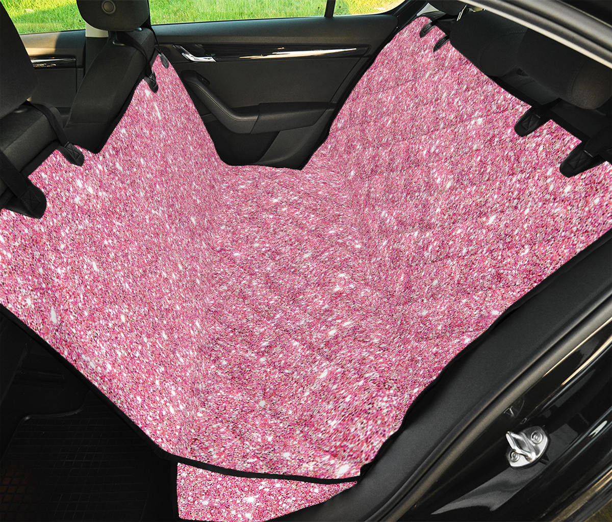 Pink (NOT Real) Glitter Print Pet Car Back Seat Cover