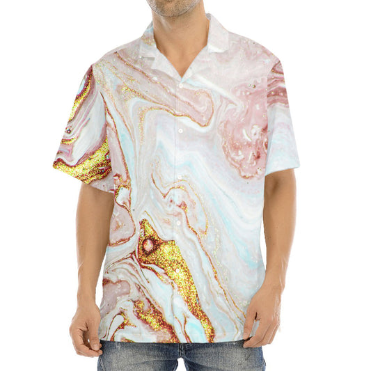 Pink Gold Liquid Marble Print Aloha Shirt