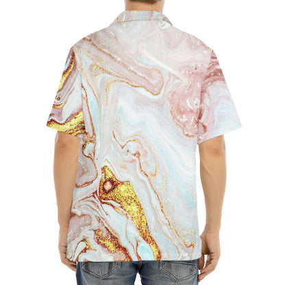 Pink Gold Liquid Marble Print Aloha Shirt