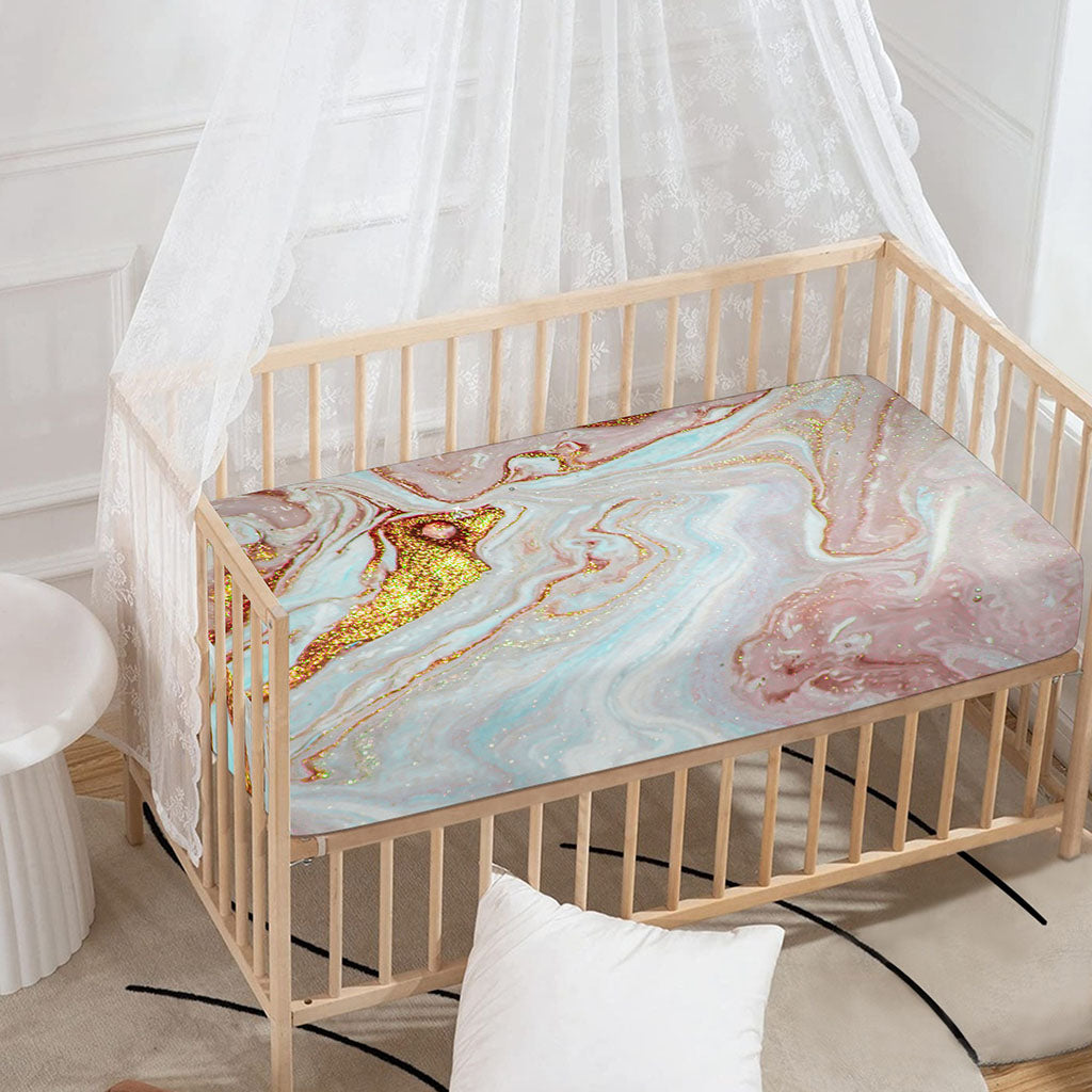 Pink Gold Liquid Marble Print Baby Crib Sheet