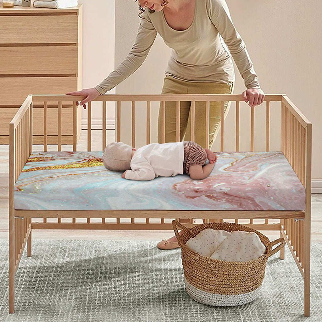 Pink Gold Liquid Marble Print Baby Crib Sheet