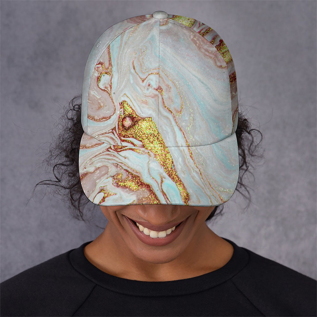 Pink Gold Liquid Marble Print Baseball Cap