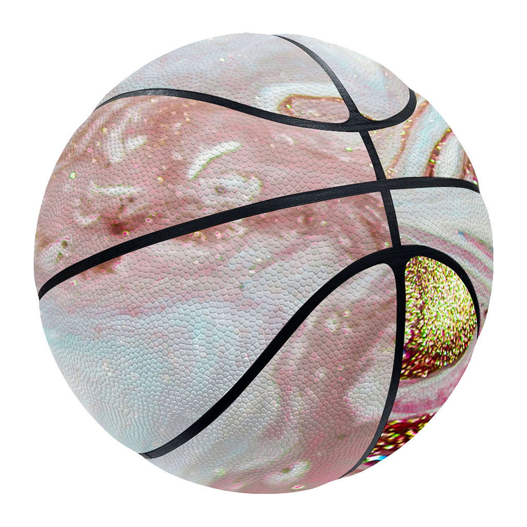 Pink Gold Liquid Marble Print Basketball