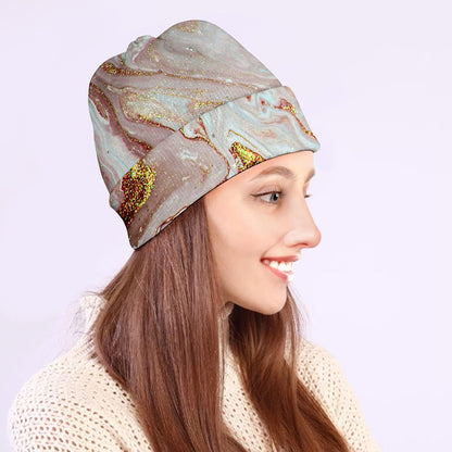 Pink Gold Liquid Marble Print Beanie