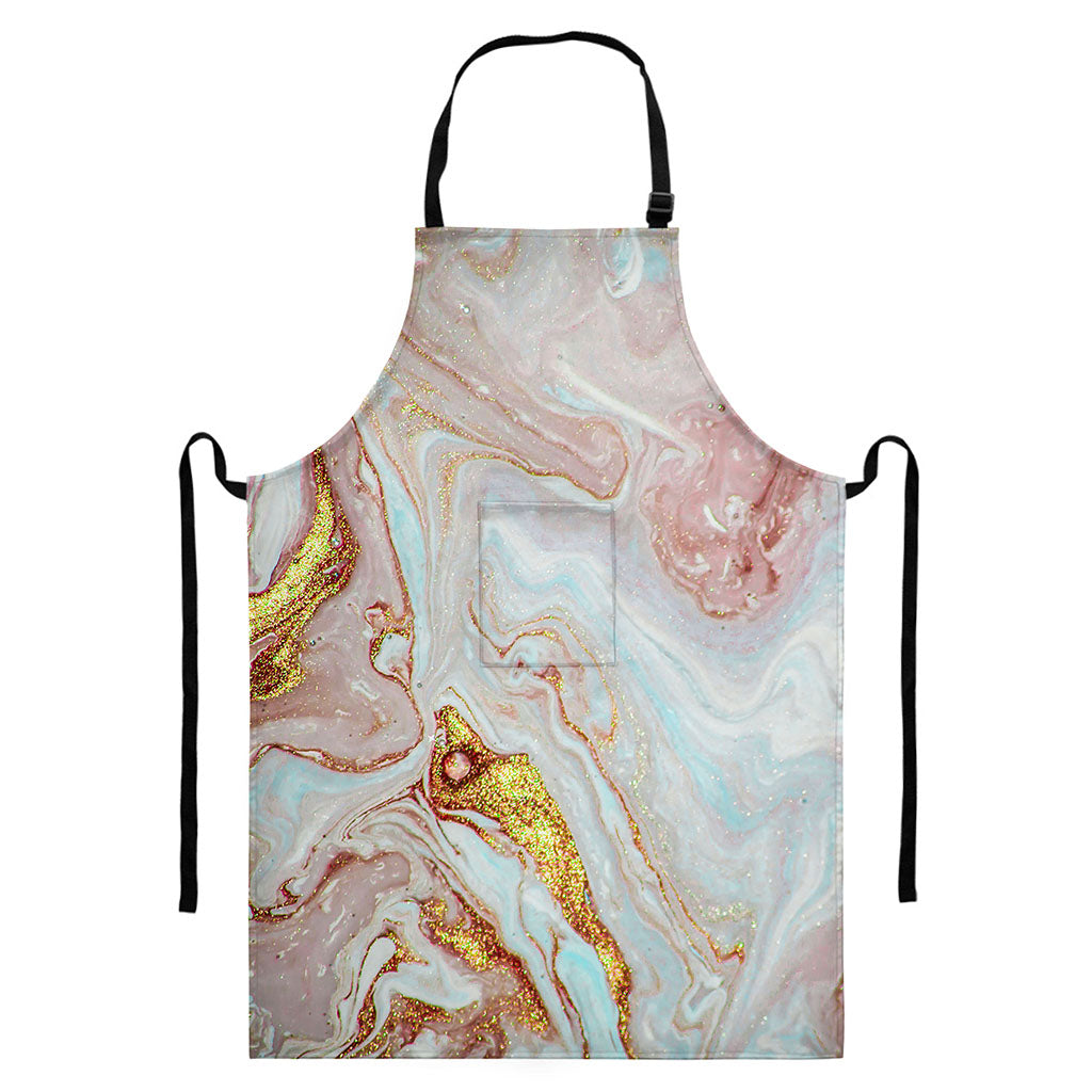 Pink Gold Liquid Marble Print Bib Apron With Pocket