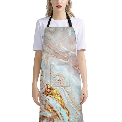 Pink Gold Liquid Marble Print Bib Apron With Pocket