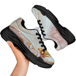 Pink Gold Liquid Marble Print Black Chunky Shoes