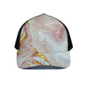 Pink Gold Liquid Marble Print Black Mesh Trucker Hat