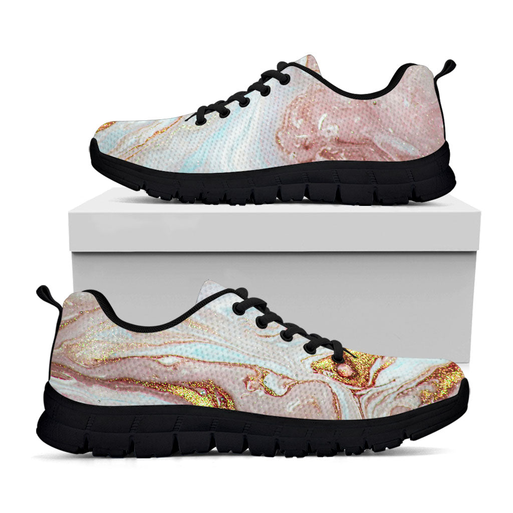 Pink Gold Liquid Marble Print Black Running Shoes