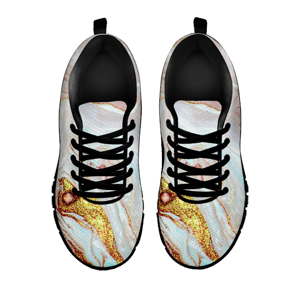 Pink Gold Liquid Marble Print Black Running Shoes