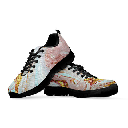 Pink Gold Liquid Marble Print Black Running Shoes