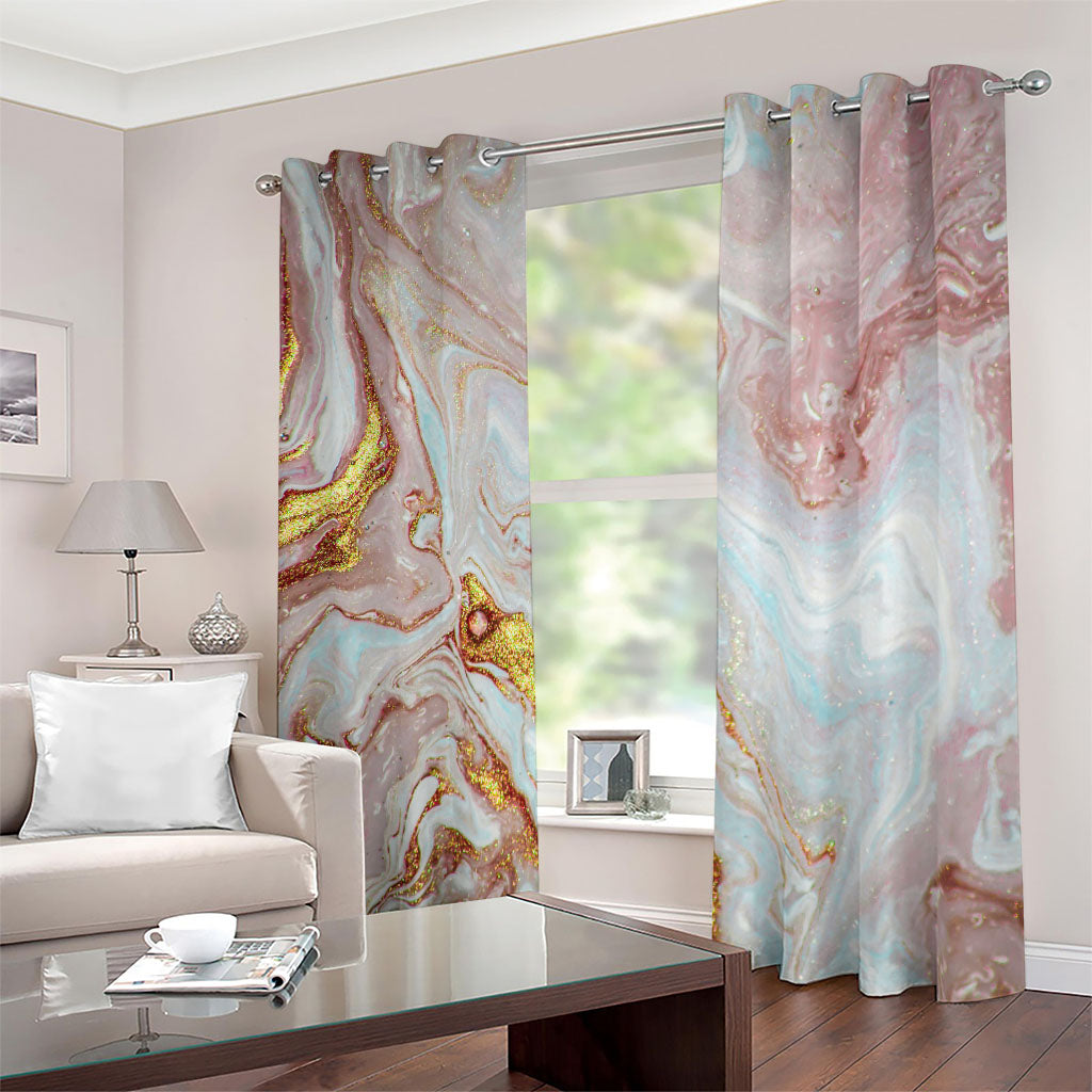 Pink Gold Liquid Marble Print Blackout Grommet Curtains