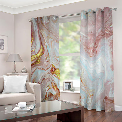 Pink Gold Liquid Marble Print Blackout Grommet Curtains