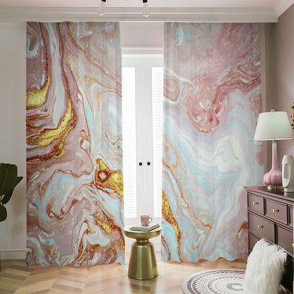 Pink Gold Liquid Marble Print Blackout Pencil Pleat Curtains