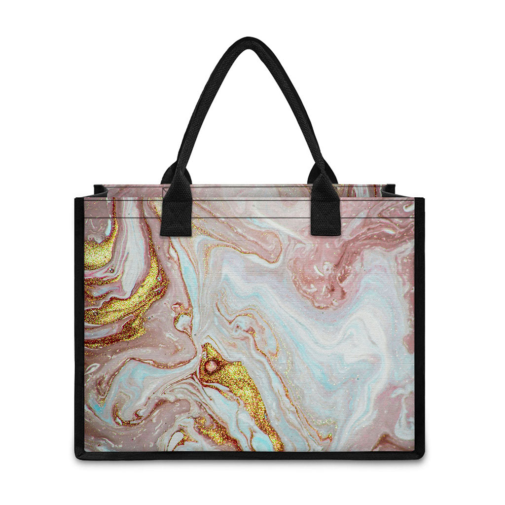 Pink Gold Liquid Marble Print Canvas Tote Bag