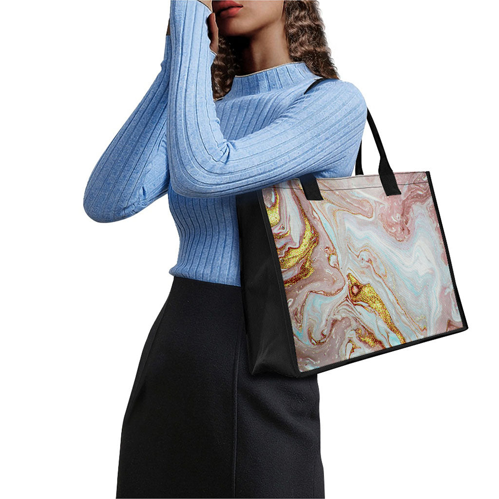 Pink Gold Liquid Marble Print Canvas Tote Bag