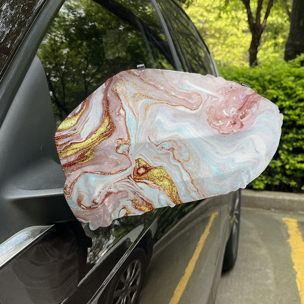Pink Gold Liquid Marble Print Car Side Mirror Covers