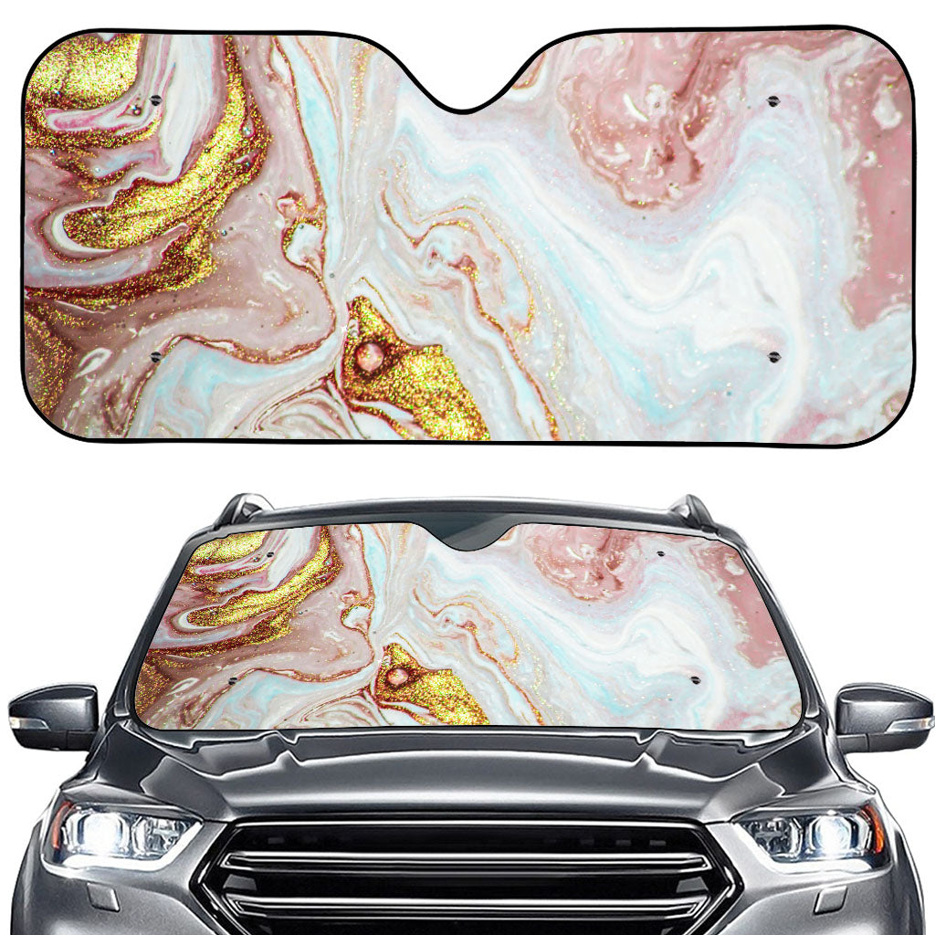 Pink Gold Liquid Marble Print Car Windshield Sun Shade