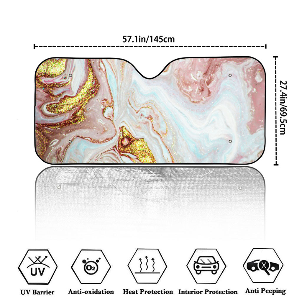 Pink Gold Liquid Marble Print Car Windshield Sun Shade