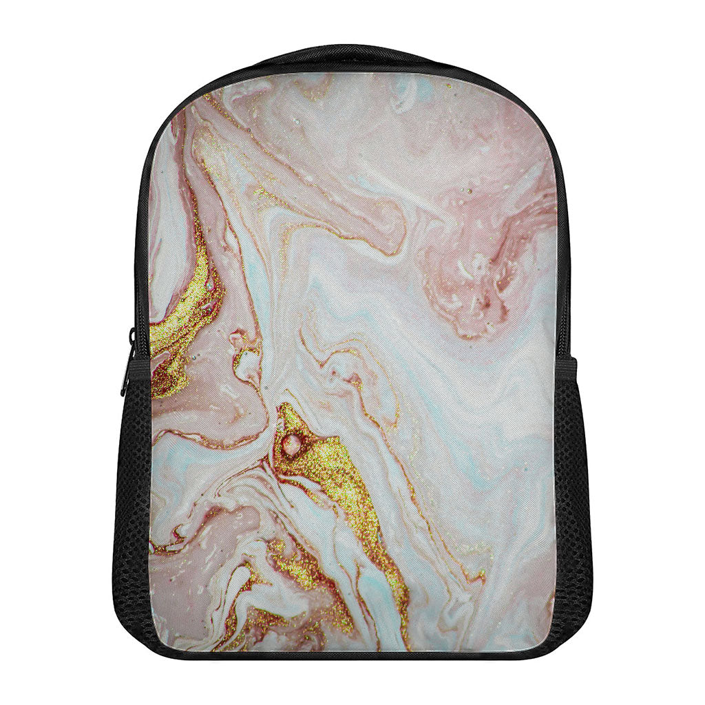 Pink Gold Liquid Marble Print Casual Backpack