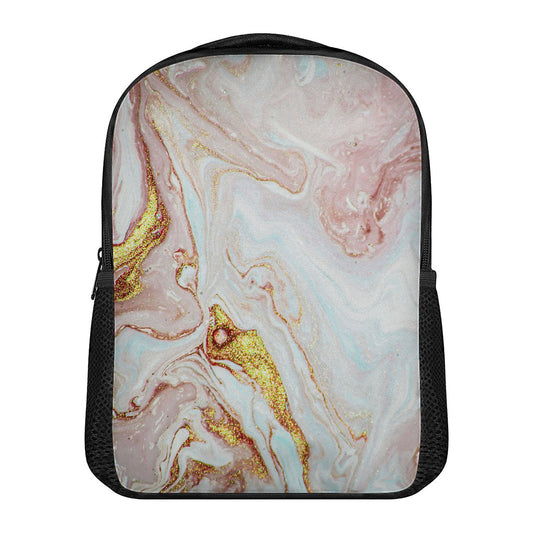 Pink Gold Liquid Marble Print Casual Backpack