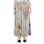 Pink Gold Liquid Marble Print Chiffon Maxi Skirt