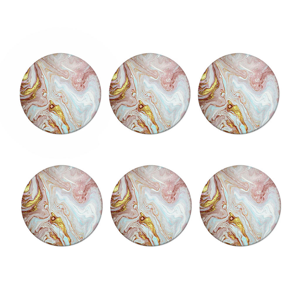 Pink Gold Liquid Marble Print Coaster Set
