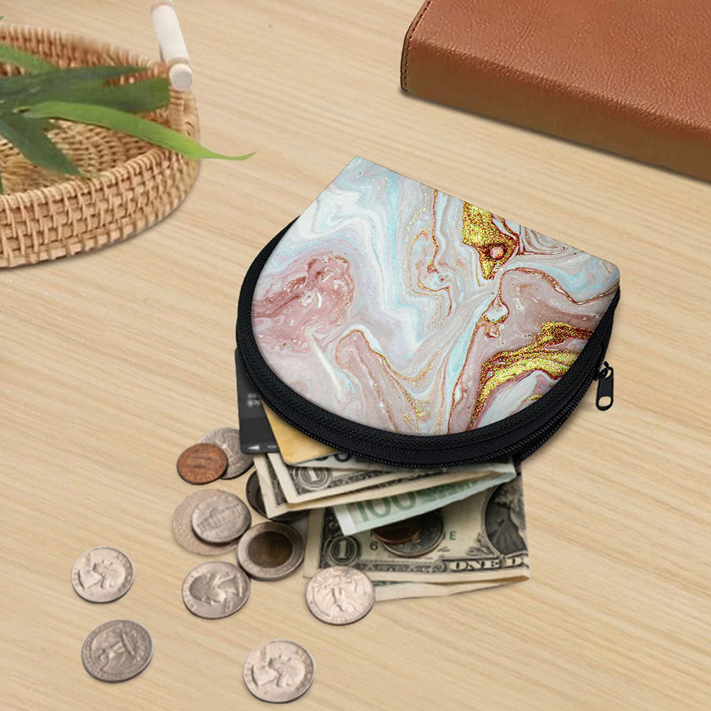 Pink Gold Liquid Marble Print Coin Purse
