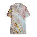 Pink Gold Liquid Marble Print Cotton Hawaiian Shirt
