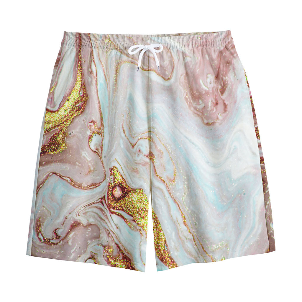 Pink Gold Liquid Marble Print Cotton Shorts