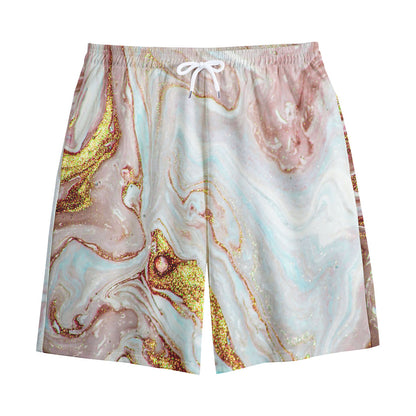 Pink Gold Liquid Marble Print Cotton Shorts