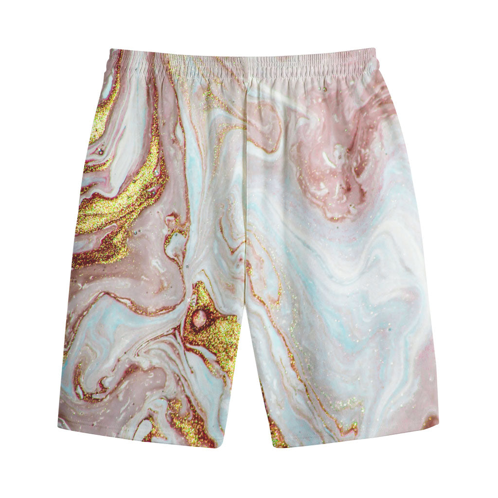 Pink Gold Liquid Marble Print Cotton Shorts