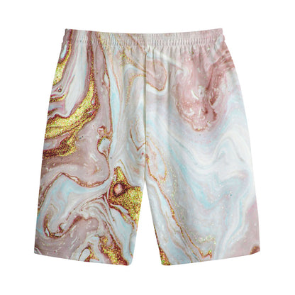 Pink Gold Liquid Marble Print Cotton Shorts