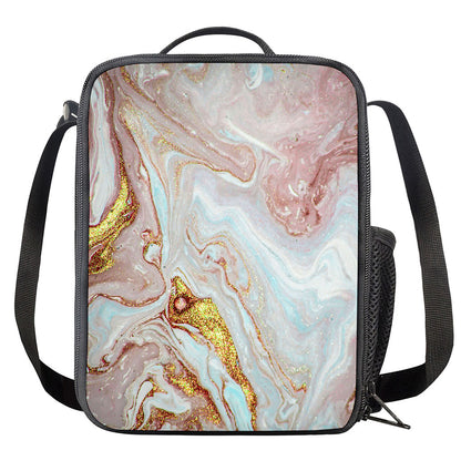 Pink Gold Liquid Marble Print Crossbody Lunch Bag