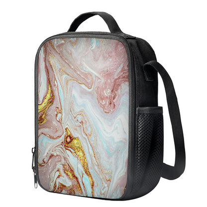Pink Gold Liquid Marble Print Crossbody Lunch Bag