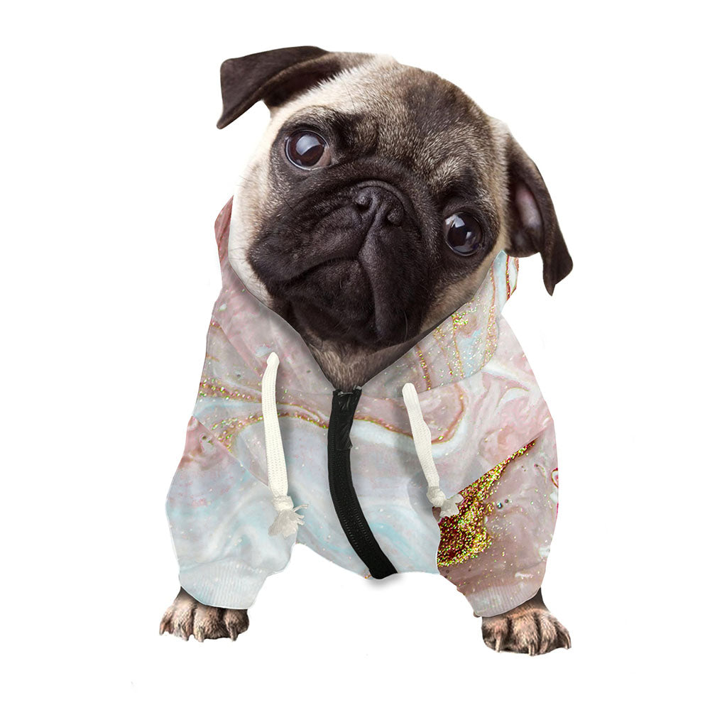 Pink Gold Liquid Marble Print Dog Zip Up Hoodie