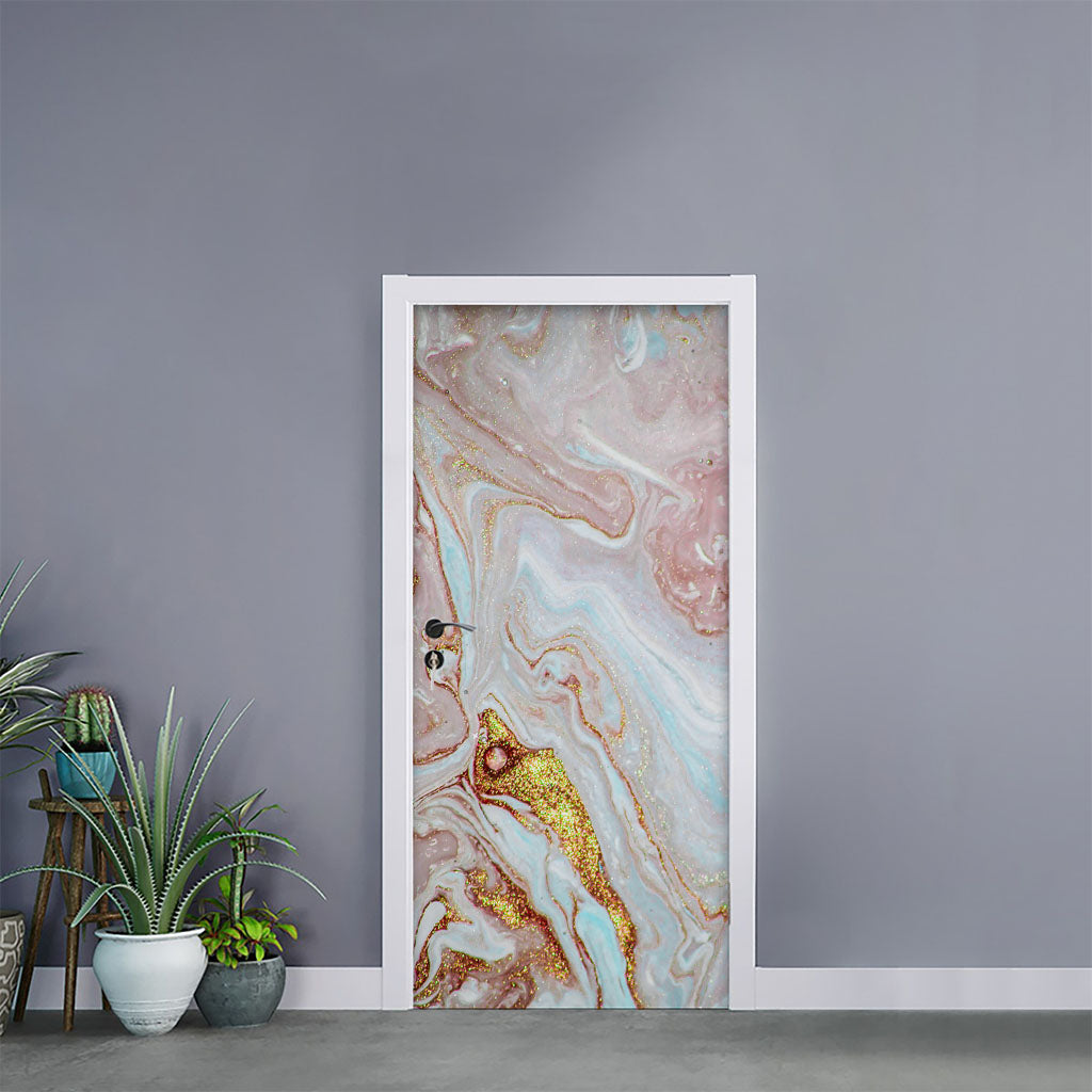 Pink Gold Liquid Marble Print Door Sticker