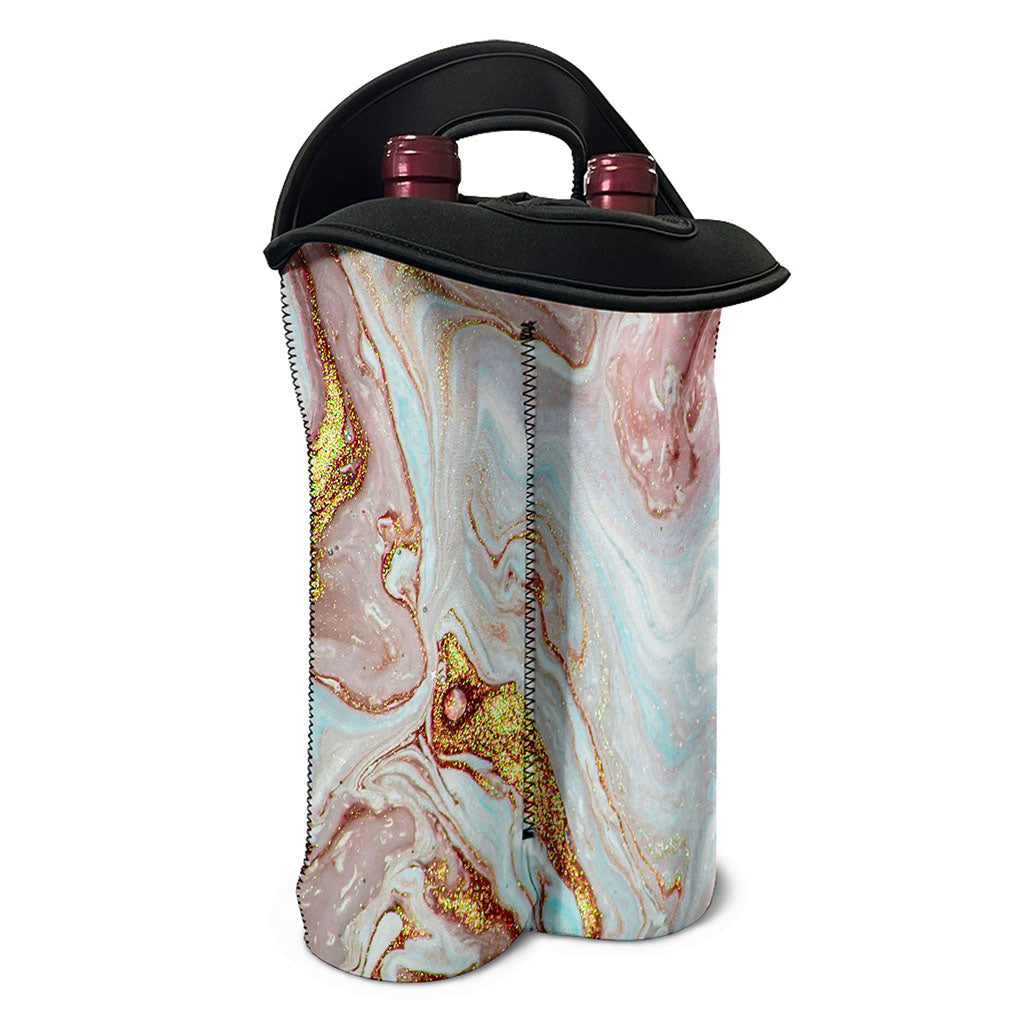 Pink Gold Liquid Marble Print Double Neoprene Wine Tote
