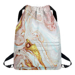 Pink Gold Liquid Marble Print Drawstring Backpack