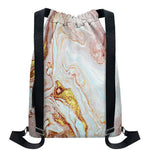 Pink Gold Liquid Marble Print Drawstring Backpack