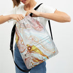 Pink Gold Liquid Marble Print Drawstring Backpack