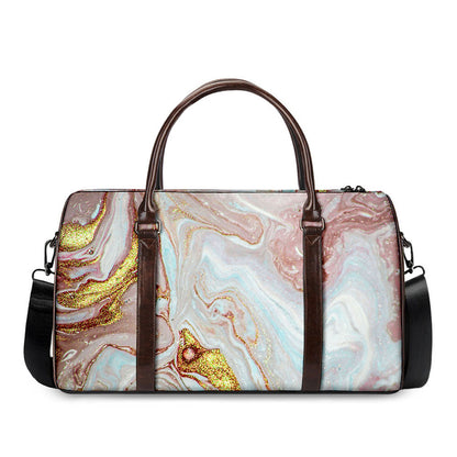 Pink Gold Liquid Marble Print Duffle Bag