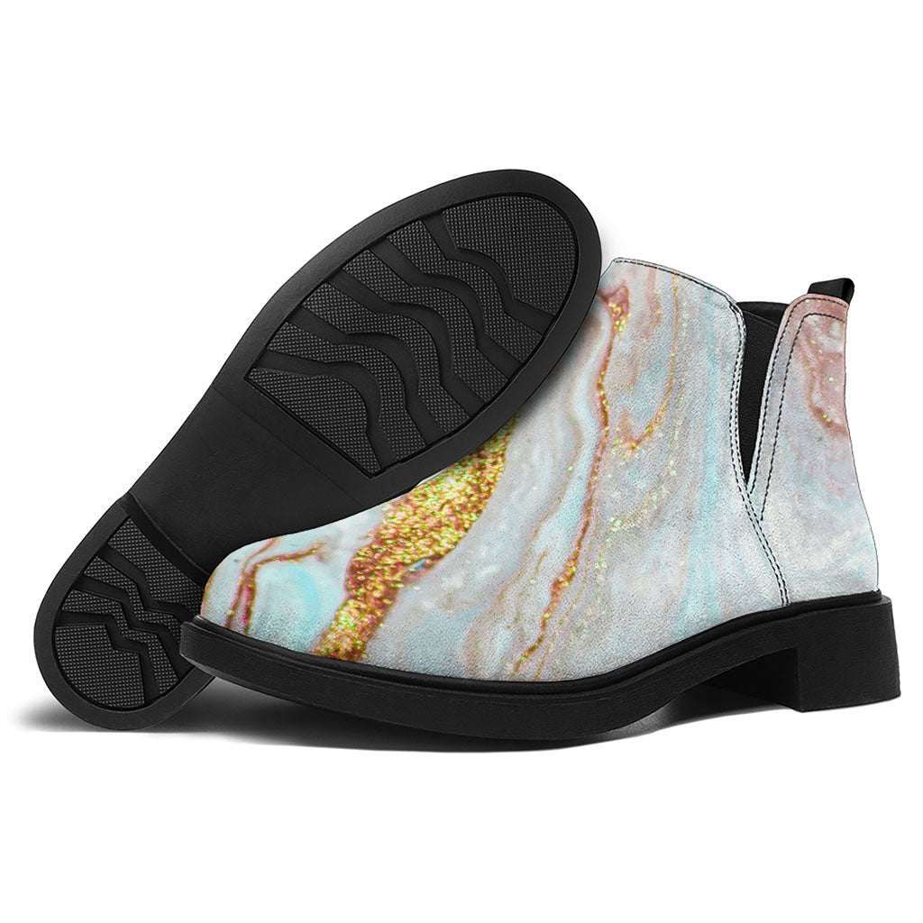 Pink Gold Liquid Marble Print Flat Ankle Boots