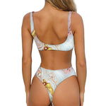 Pink Gold Liquid Marble Print Front Bow Tie Bikini