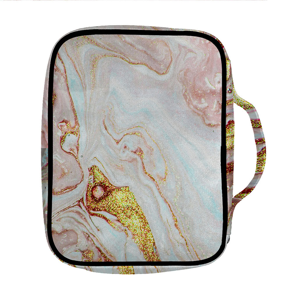 Pink Gold Liquid Marble Print Front Pocket Bible Bag