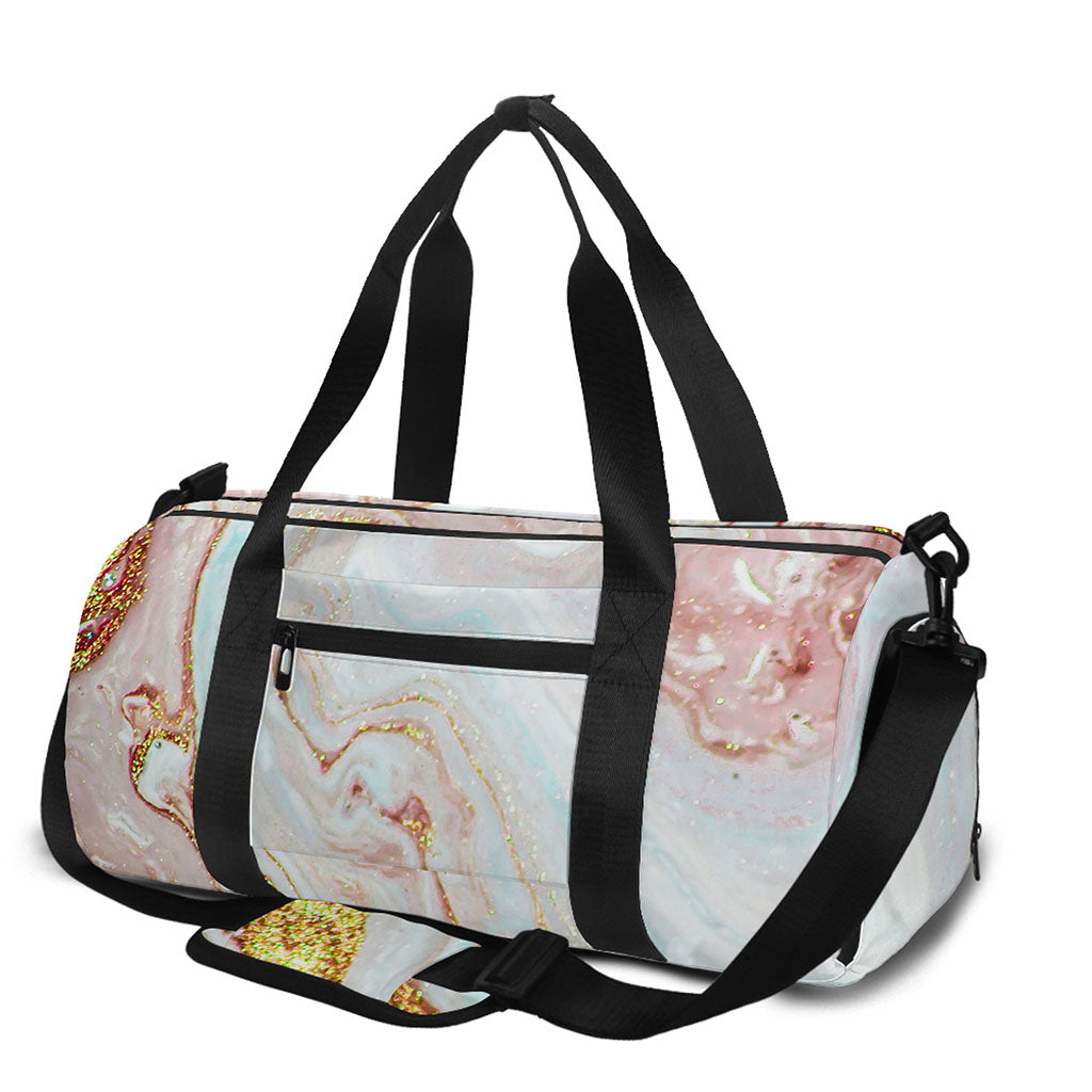 Pink Gold Liquid Marble Print Gym Bag