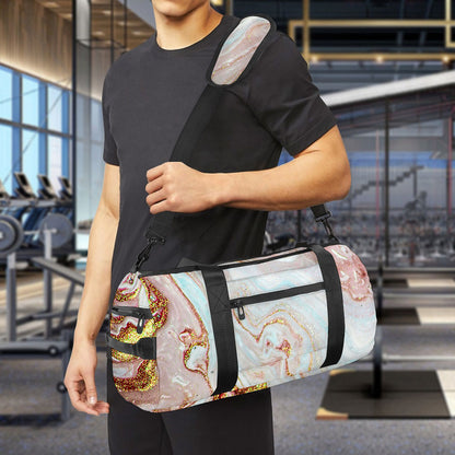Pink Gold Liquid Marble Print Gym Bag