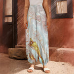 Pink Gold Liquid Marble Print Harem Pants